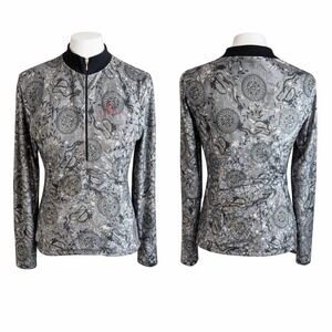 SHEBEEST Women's Long Sleeve Velour Cycling Jersey Silver Dragon Sporty Athletic